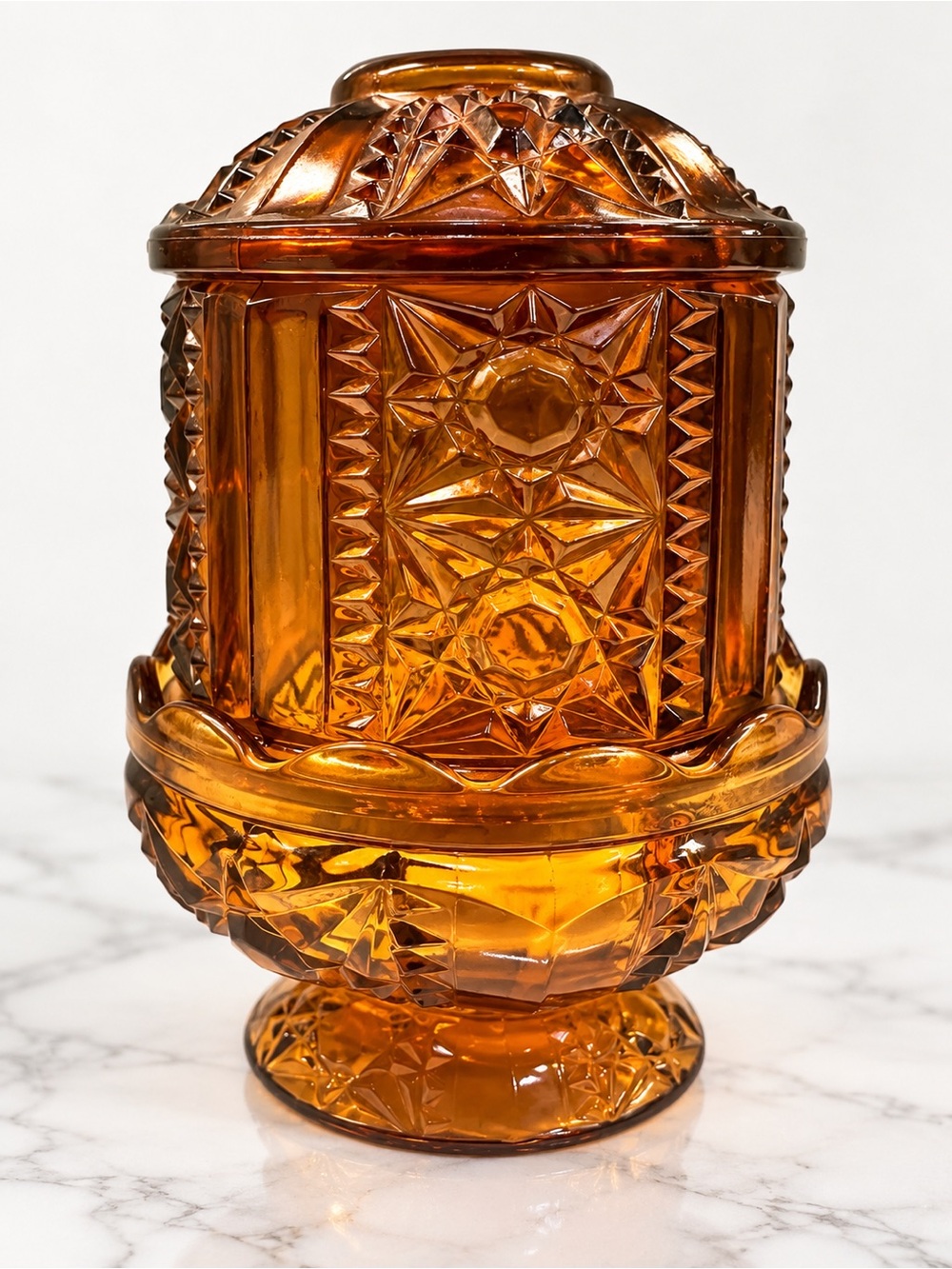 Vintage Indiana Glass Fairy Lamp in Amber Color